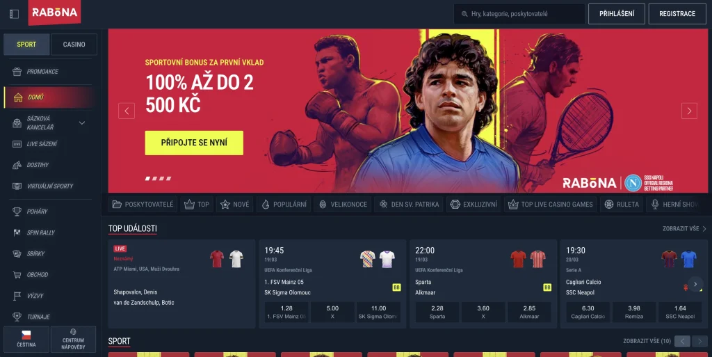 Domovská stránka Rabona casino